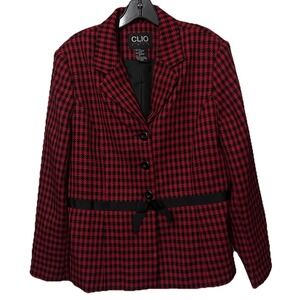 Vintage Cilo 2 Suit Size 14 Houndstooth Black and Red Blazer Jacket with Bow ECL